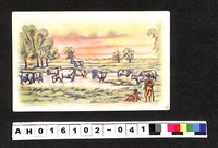 藏品(〔陳廷祥先生收藏系列〕：昭和年間明信片簿(一)軍人觀看鄉間牛群風景畫作明信片)的圖片